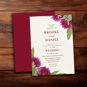Burgundy Ruffled Bloom Sage Wedding Invitation