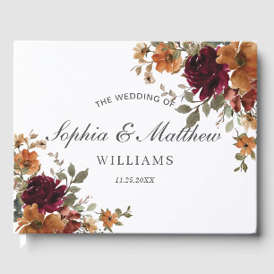 Burgundy Rust Burnt Orange Copper Floral Wedding Guest Book