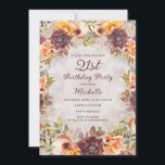 Burgundy Rust Orange Floral Women's 21st Birthday Invitation<br><div class="desc">Elegant burgundy rust,  orange,  and cream-coloured floral and foliage women's 21st birthday party invitation.  Design your invitations for any age.</div>