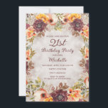 Burgundy Rust Orange Floral Women's 21st Birthday Invitation<br><div class="desc">Elegant burgundy rust,  orange,  and cream-coloured floral and foliage women's 21st birthday party invitation.  Design your invitations for any age.</div>