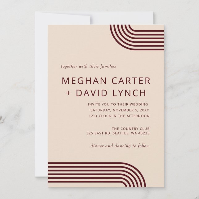 Burgundy Rustic Boho Arched Modern Wedding Invitat Invitation (Front)