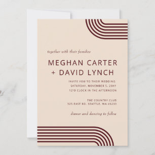 Burgundy Rustic Boho Arched Modern Wedding Invitat Invitation