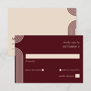 Burgundy Rustic Boho Arched Modern Wedding RSVP Card