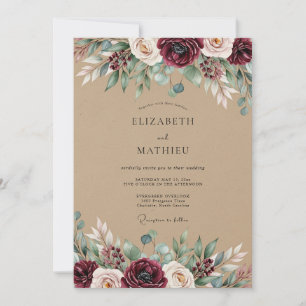 Burgundy Rustic Botanical Wedding Invitation