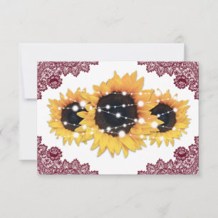 Burgundy Rustic Chic Lace Sunflower Wedding RSVP Card