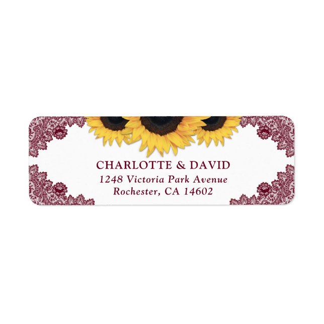 Burgundy Rustic Chic Sunflower Return Address (Front)