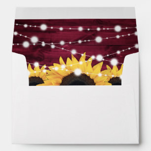Burgundy Rustic Country Wood Sunflower Wedding Envelope