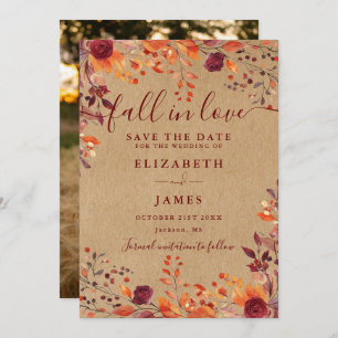 Burgundy Rustic Fall Autumn Photo Wedding Save The Date