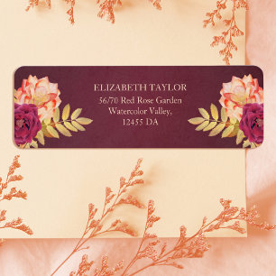 Burgundy Rustic Fall Boho Floral Wedding Address