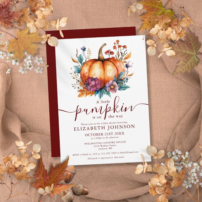 Burgundy Rustic Fall Little Pumpkin Baby Shower Invitation (Burgundy Rustic Fall Little Pumpkin Baby Shower Invitation)