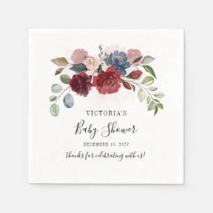 Burgundy Rustic Floral Baby Shower Paper Napkin