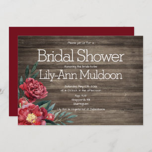 Burgundy Rustic Floral Barn Wood Bridal Shower Invitation