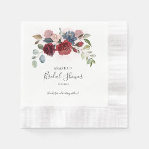 Burgundy Rustic Floral Bridal Shower Paper Napkin
