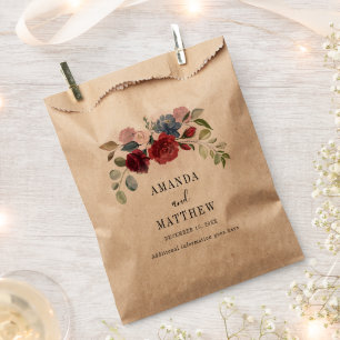 Burgundy Rustic Floral Custom Wedding Favour Bag