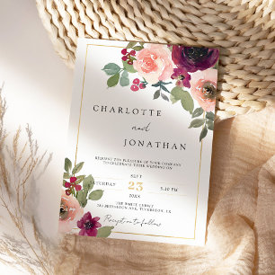 Burgundy Rustic Floral Greenery Boho Wedding Invitation