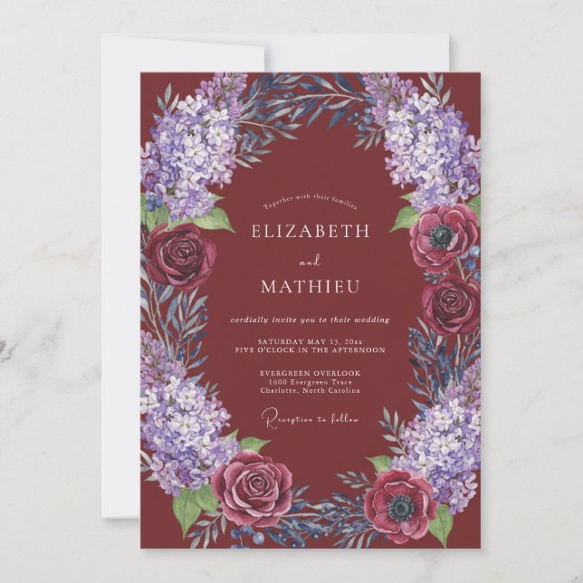 Burgundy Rustic Floral Wedding Invitation (Front)