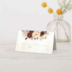 Burgundy Rustic Flowers Wedding Place Card