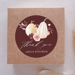 Burgundy Rustic Pumpkin Wedding Thank You Classic Round Sticker