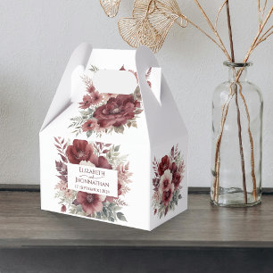Burgundy Rustic Red Floral Watercolor Fall Wedding Favour Box