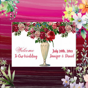 Burgundy Rustic Roses Country Wedding Welcome Sign