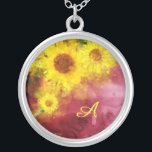*~* Burgundy  Rustic Sunflower Country Monogram Silver Plated Necklace<br><div class="desc">* Monogram / Initial Rustic Vintage botanical charming Burgundy Gold Floral Blossoms and Watercolor Yellow Sunflowers Creative Unique Modern design. * This joyful modern Country Rustic Vintage lovely Soft large Watercolor Yellow Sunflowers on an Abstract Burgundy Merlot and Gold make for a very design. Energy Enhanced Square Silver Plated Metaphysical...</div>