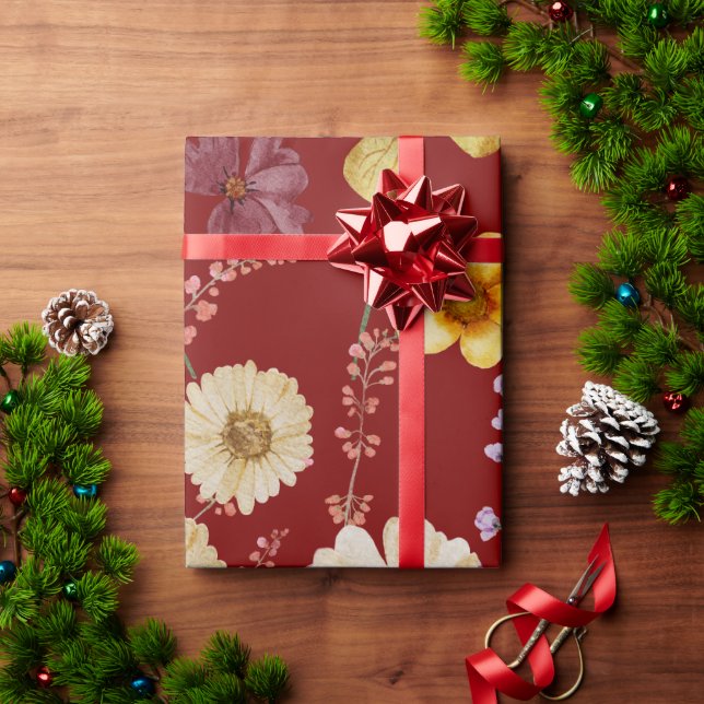 Burgundy Rustic Wildflower Wrapping Paper (Holiday Gift)