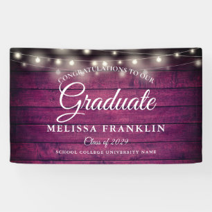 Burgundy Rustic Wood Graduation Party Banner