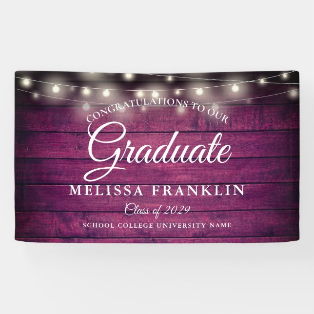 Burgundy Rustic Wood Graduation Party Banner (Horizontal)