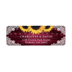 Burgundy Rustic Wood Sunflower Return Address