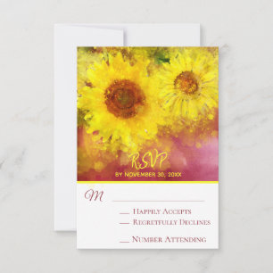*~* Burgundy Rustic Yellow Sunflower  Wedding RSVP