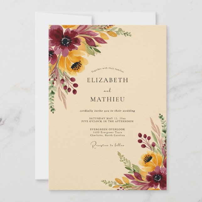 Burgundy Saffron Autumn Wedding Invitation (Front)
