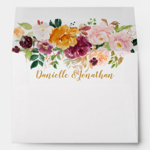 Burgundy Saffron Pink Rustic Watercolor Floral Envelope
