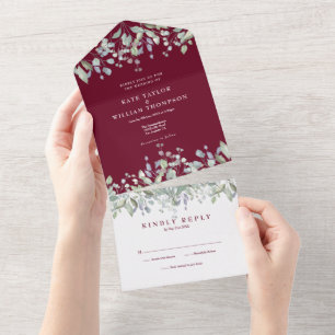 Burgundy Sage And Lilac Floral Monogram Wedding Al All In One Invitation