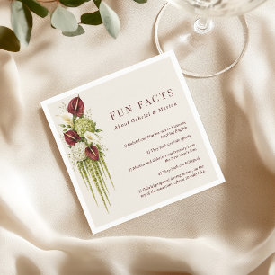Burgundy & Sage Green Floral 5 Fun Facts Wedding Napkin