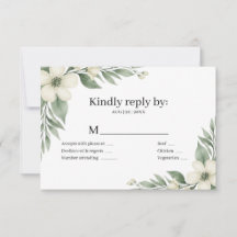 Burgundy Sage Greenery White Floral Wedding RSVP