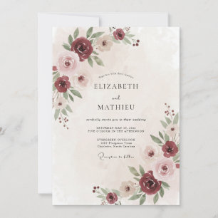 Burgundy Sage Leaf Wedding Invitation