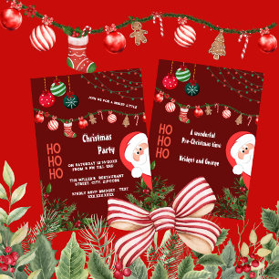 burgundy Santa & Ornaments Christmas Party Invitation