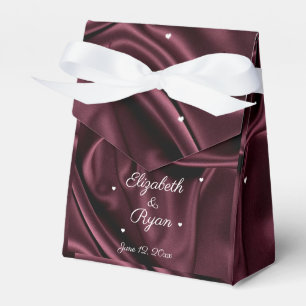Burgundy Satin White Hearts Personalised Favour Box