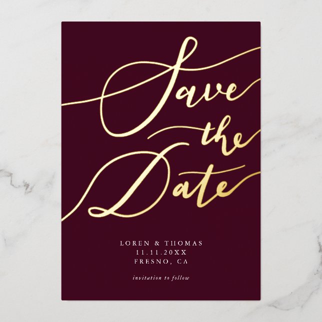 Burgundy Save The Date Calligraphy (Front)