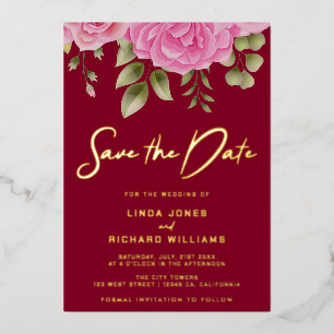 Burgundy Save The Date Foil Invitation