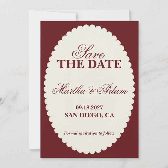 Burgundy Save the Date Invitation (Front)