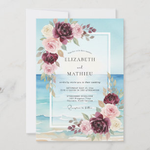 Burgundy Scenic Coastal Wedding Invitation
