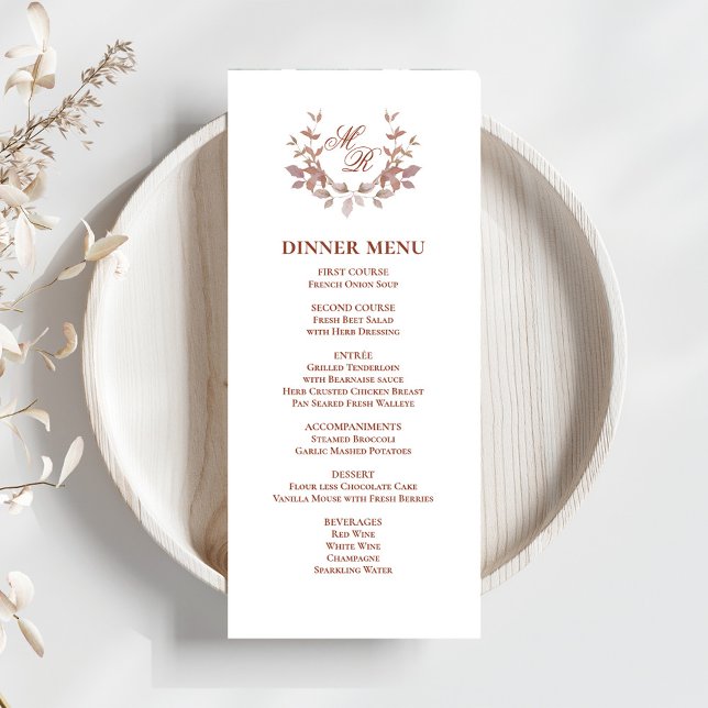 Burgundy Script Classic Wedding Dinner Menu (Wedding burgundy motif menu card template. )