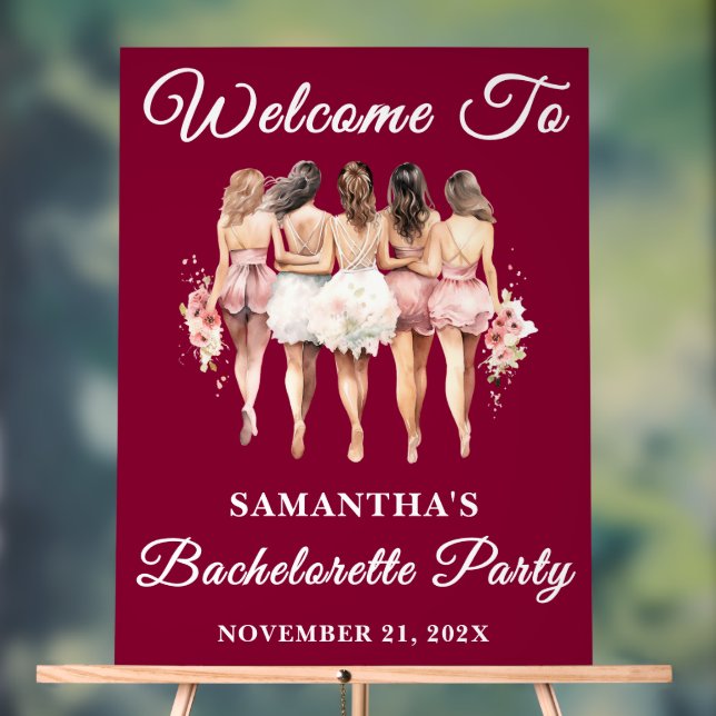 Burgundy Script Fall Bachelorette Party Welcome Acrylic Sign (Neutral)