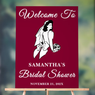 Burgundy Script Fall Bridal Shower Welcome Acrylic Sign