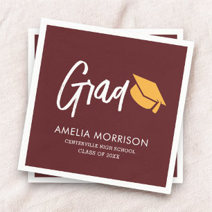 Burgundy Script Graduate Minimalist Graduation Napkin