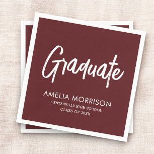 Burgundy Script Graduate Minimalist Graduation Napkin