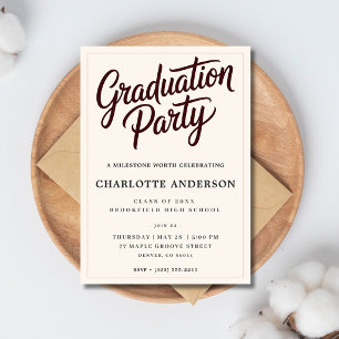 Burgundy Script Graduation Party Invitation