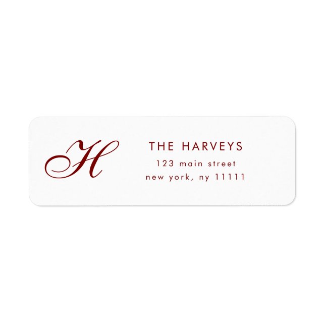 Burgundy Script Monogram Return Address Label (Front)