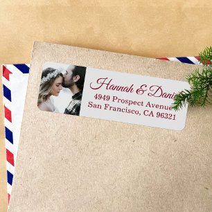 Burgundy Script Photo Wedding Return Address